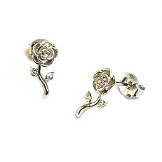 Zilveren oorknoppen roosjes met steeltje