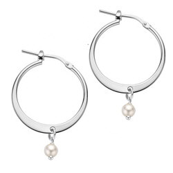 Zilveren creolen met parel hangertjes