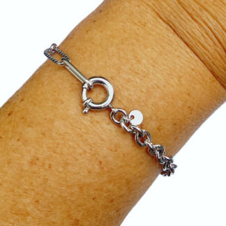 Moderne zilveren armband met veerring springslot van ovale schakel en jasseron 19 cm