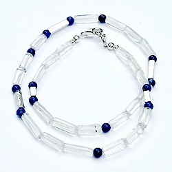 Zilveren collier bergkristal lapis lazuli