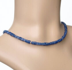 Zilveren collier mooie kubusblokjes blauwe toermalijn