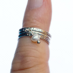 Zilveren ringen set 3 stuks parel