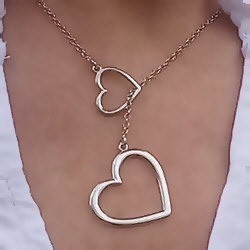 Zilveren Y schuifcollier met harten