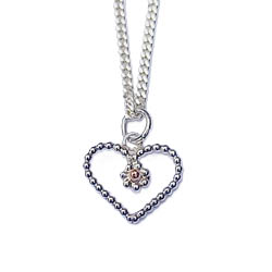 Handgemaakte zilveren hanger pareldraad met roodgouden bolletje van atelier Flamenco