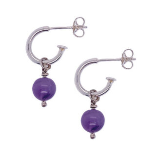 Zilveren oorringstekers met amethyst hangers